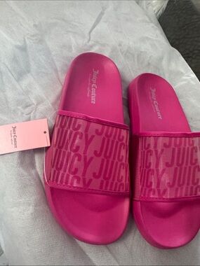 Juicy Couture Women's Bright Pink Logo Slide Sandals